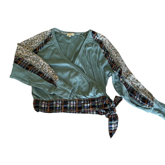 UMGEE DENIM  Surplice Printed Tie Waist  Shirt/Blouse/Top Multi Print Crossbody - Picture 1 of 5